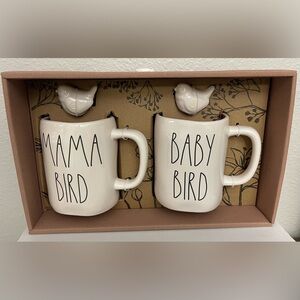 Rae Dunn Mama Bird & Baby Bird Mug Set w/ Ceramic Birds